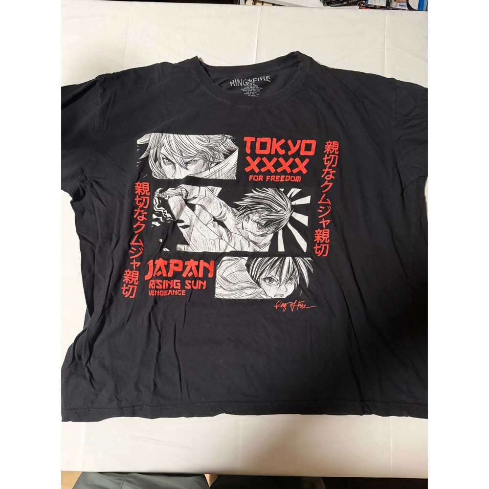 Ring of Fire Mens Tokyo Japan Rising Sun Vengeance Graphic T Shirt XXL Black